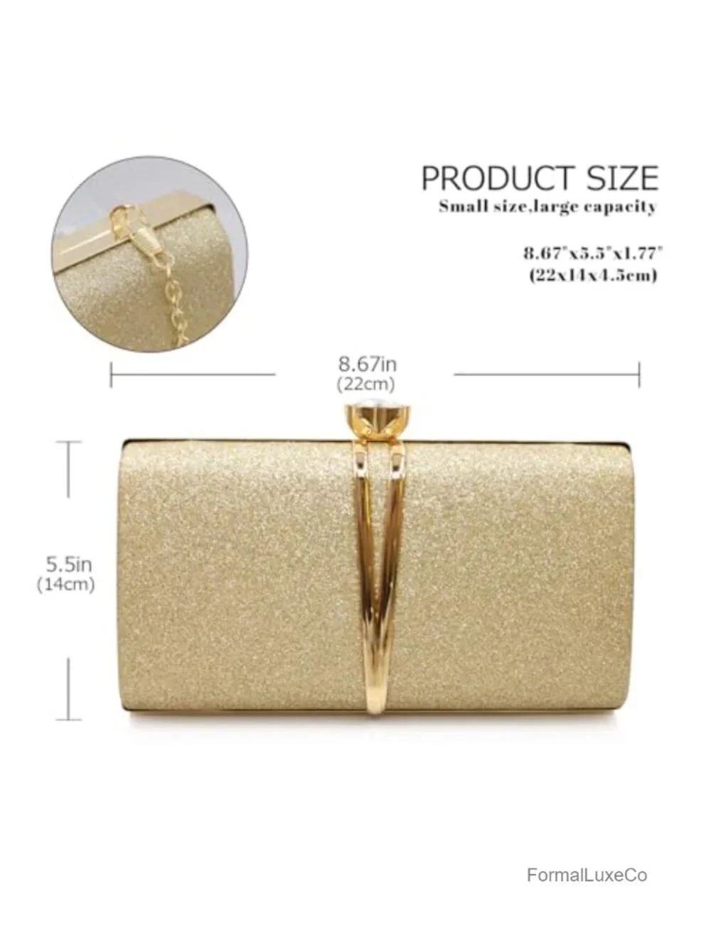 Faux Leather Evening Clutch Purse with Detachable Chain Shoulder Strap for